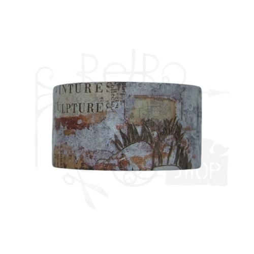 Taśma washi - Motywy roślinne i napisy retro - 20mm