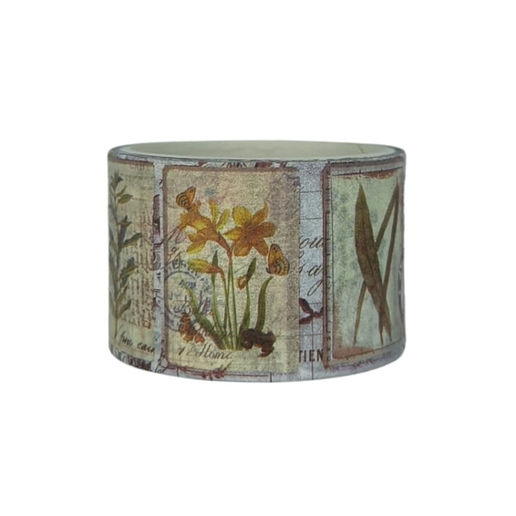 Taśma washi - Motywy roślinne i napisy retro - 25mm