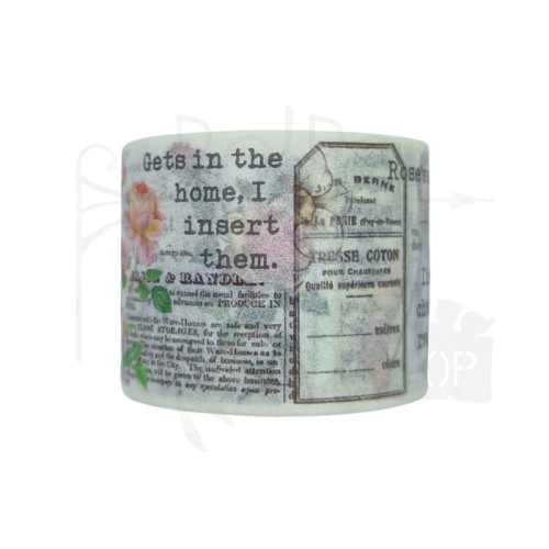 Taśma washi - Motywy roślinne i napisy retro - 30mm
