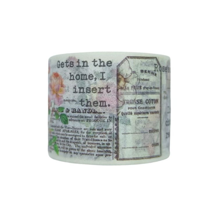 Taśma washi - Motywy roślinne i napisy retro - 30mm