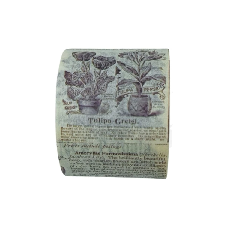 Taśma washi - Motywy roślinne i napisy retro - 30mm