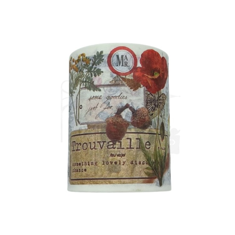 Taśma washi - Motywy roślinne i napisy retro - 50mm