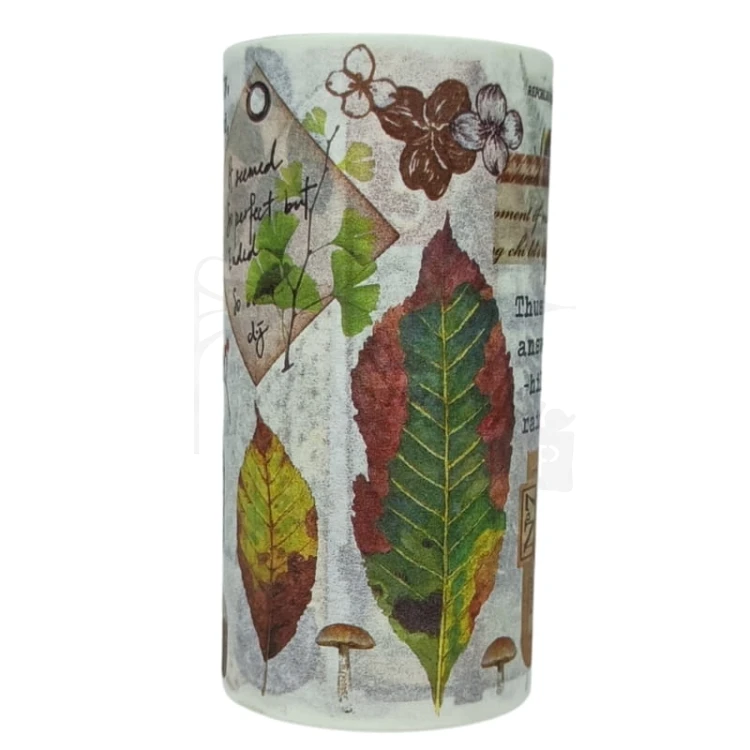 Taśma washi - Motywy roślinne i napisy retro - 75mm