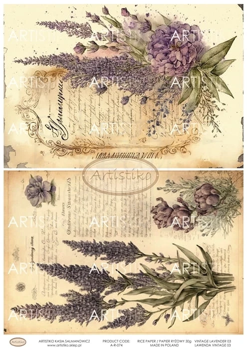 Papier ryżowy do decoupage A4 Lawenda vintage 03 A-R-074 Artistiko