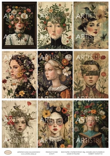 Papier ryżowy do decoupage A4 Kobiety i kwiaty 01 A-R-071 Artistiko