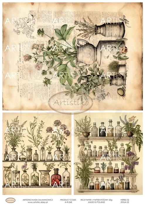 Papier ryżowy do decoupage A4 Zioła 02 A-R-068 Artistiko