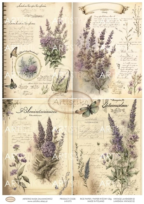 Papier ryżowy do decoupage A4 Lawenda vintage 02 A-R-073 Artistiko