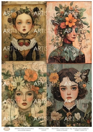 Papier ryżowy do decoupage A4 Kobiety i kwiaty 02 A-R-072 Artistiko