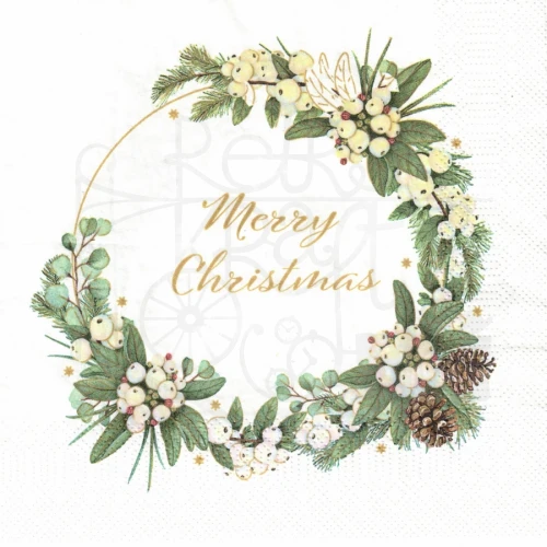 Serwetka 33x33 - Napis Merry Christmas w wianku