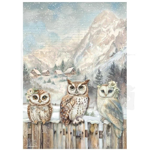 Papier ryżowy do decoupage A4 The Owl’s House 3 Sowy DFSA41054 Stamperia