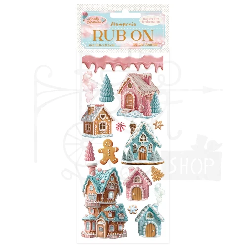 Rub-on transfer 10x21.6cm Candy Christmas Domek Marcepan DFLRB176 Stamperia