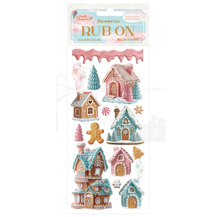 Rub-on transfer 10x21.6cm Candy Christmas Domek Marcepan DFLRB176 Stamperia