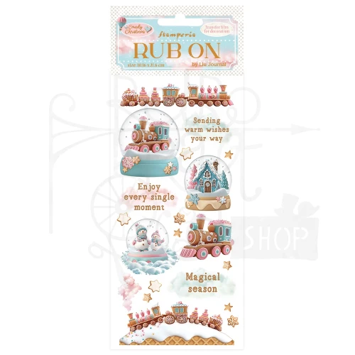 Rub-on transfer 10x21.6cm Candy Christmas Śnieżne Kule DFLRB174 Stamperia