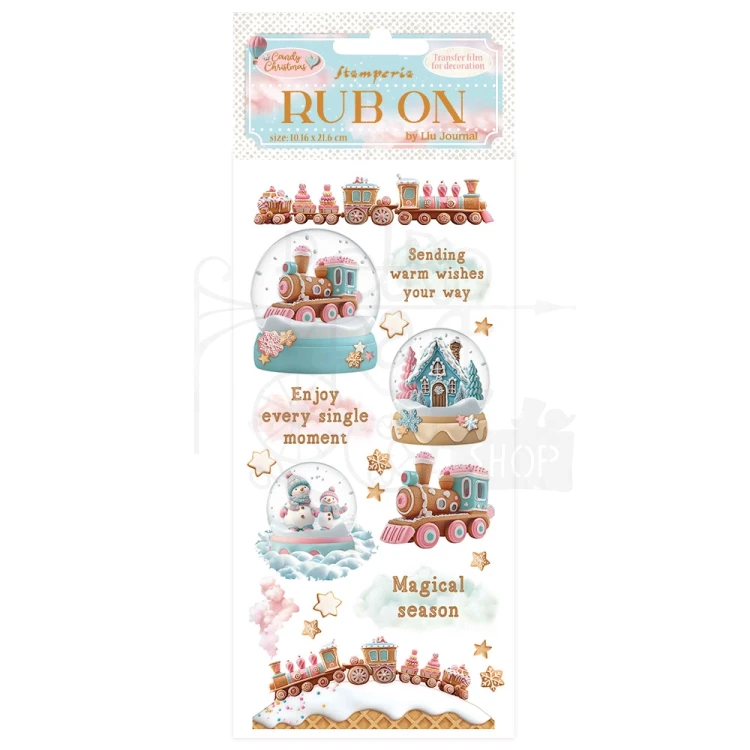 Rub-on transfer 10x21.6cm Candy Christmas Śnieżne Kule DFLRB174 Stamperia