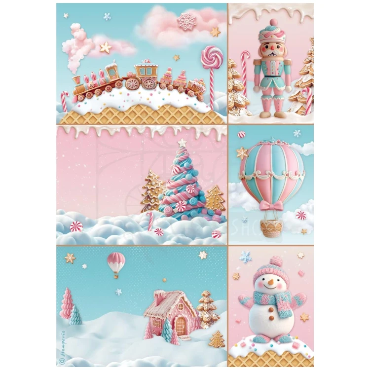 Papier ryżowy do decoupage A4 Candy Christmas 6 Kart DFSA41051 Stamperia