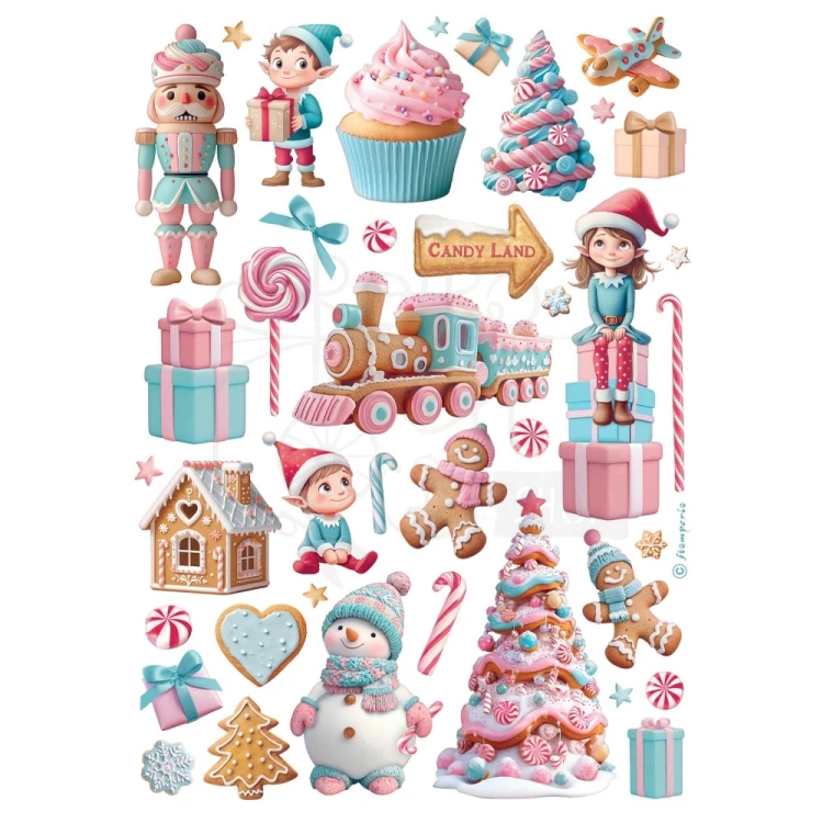 Papier ryżowy do decoupage A4 Candy Christmas Mix Elementów DFSA41050 Stamperia