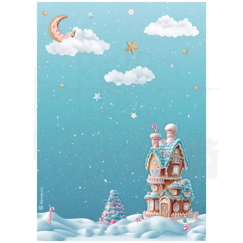 Papier ryżowy do decoupage A4 Candy Christmas Domek Marcepan DFSA41049 Stamperia