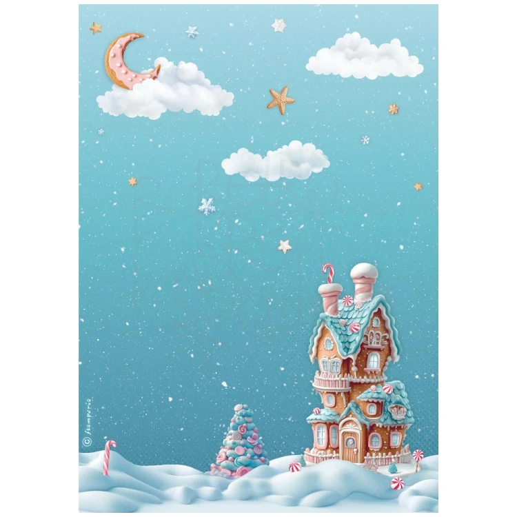 Papier ryżowy do decoupage A4 Candy Christmas Domek Marcepan DFSA41049 Stamperia