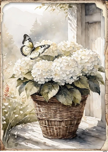 Papier ryżowy do decoupage A5 Hortensje w koszu 12172