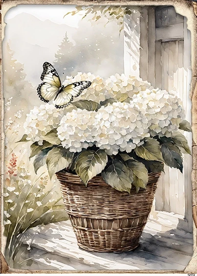 Papier ryżowy do decoupage A5 Hortensje w koszu 12172