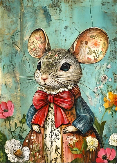 Papier ryżowy do decoupage A5 Myszka i kwiaty 12029