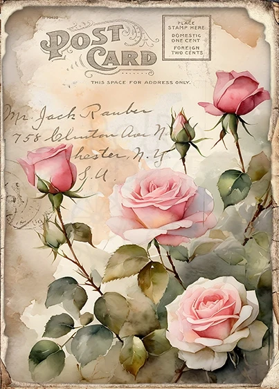 Papier ryżowy do decoupage A5 Róże retro 0668