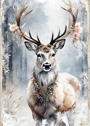 Papier ryżowy do decoupage A5 Jeleń w śniegu 0646