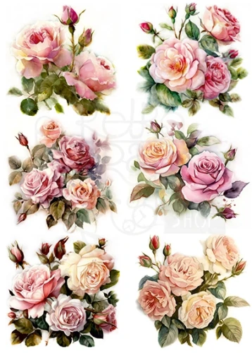 Papier ryżowy do decoupage A4 Bukiety róże 2197