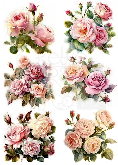Papier ryżowy do decoupage A4 Bukiety róże 2197