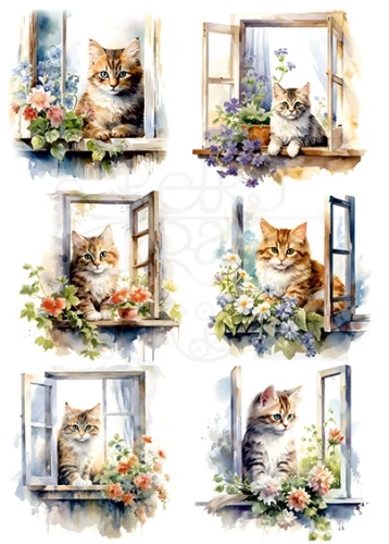 Papier ryżowy do decoupage A4 Kot w oknie 2176