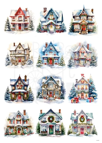 Papier ryżowy do decoupage A4 Zimowe domki 2084