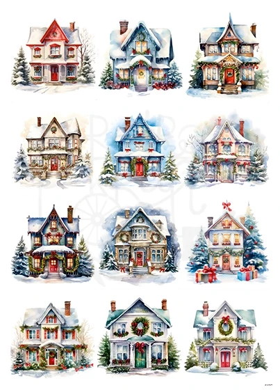 Papier ryżowy do decoupage A4 Zimowe domki 2084