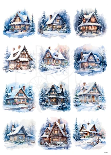 Papier ryżowy do decoupage A4 Zimowe domki 2067