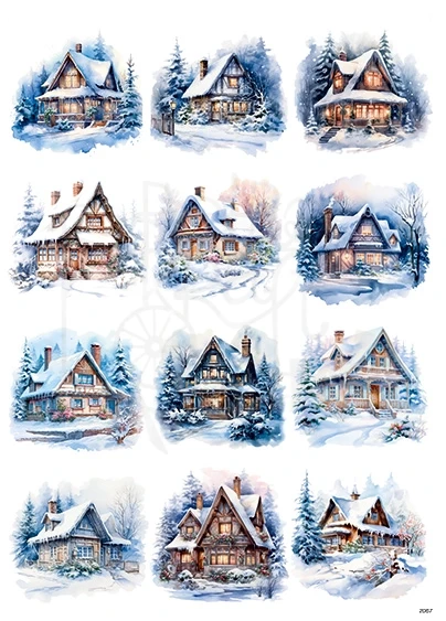 Papier ryżowy do decoupage A4 Zimowe domki 2067