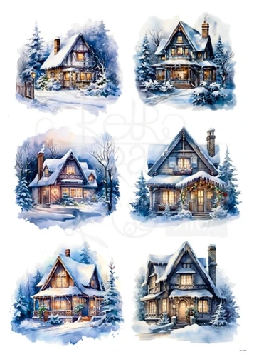 Papier ryżowy do decoupage A4 Zimowe domki 2066