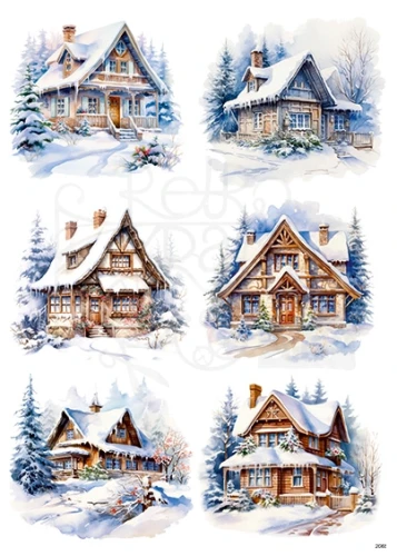Papier ryżowy do decoupage A4 Zimowe domki 2065