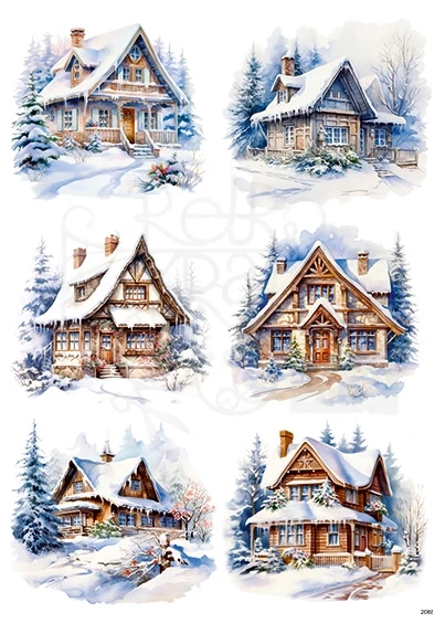 Papier ryżowy do decoupage A4 Zimowe domki 2065