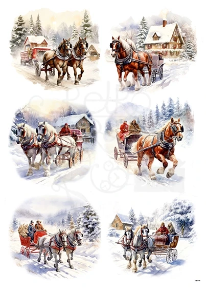 Papier ryżowy do decoupage A4 Zimowe zaprzęgi 2032
