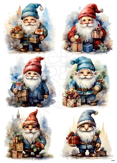 Papier ryżowy do decoupage A4 Skrzaty Mikołaje 2029
