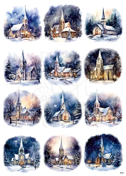Papier ryżowy do decoupage A4 Zimowe kościoły 2019