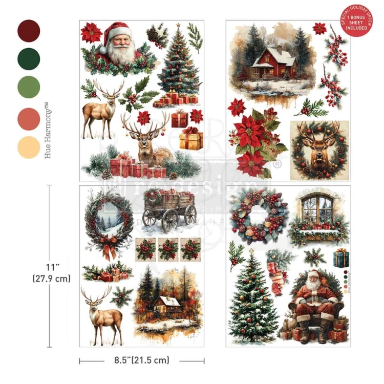Rub-on Decor Transfer Middy 21.5x27.9cm Yuletide Nostalgia 4 ark 677992 Prima