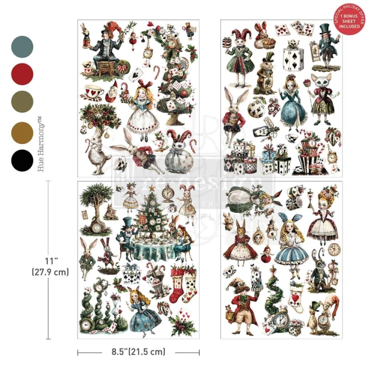 Rub-on Decor Transfer Middy 21.5x27.9cm Whimsical Holiday Dreams 4 ark 676643 Prima