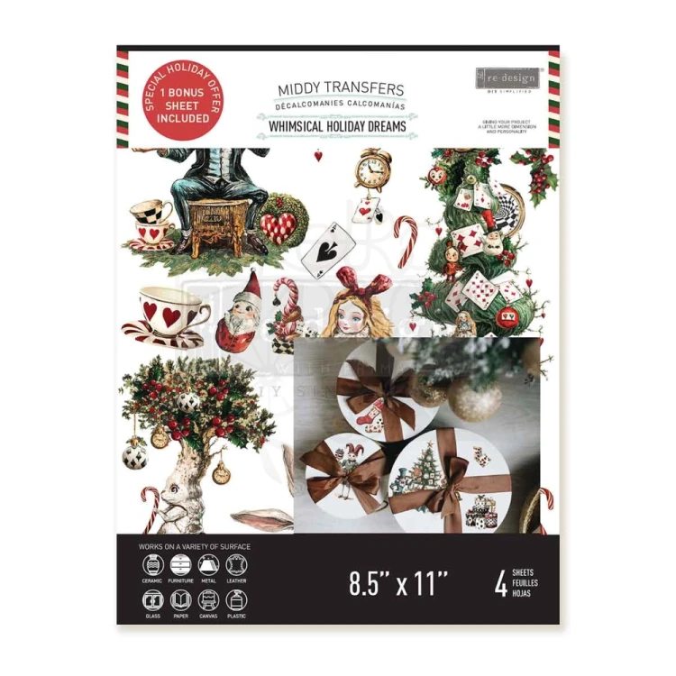 Rub-on Decor Transfer Middy 21.5x27.9cm Whimsical Holiday Dreams 4 ark 676643 Prima