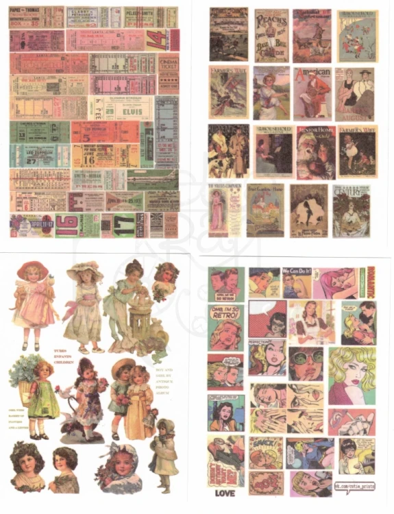 Naklejki papierowe do scrapbookingu i art journalingu - Retro 50 arkuszy