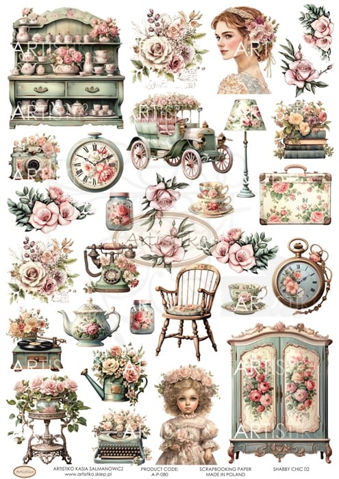Papier do scrapbookingu A4 dodatki do wycinania Shabby Chic 02 A-P-080 Artistiko