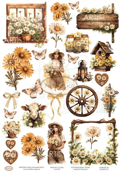 Papier do scrapbookingu A4 dodatki do wycinania Ogród 03 A-P-079 Artistiko