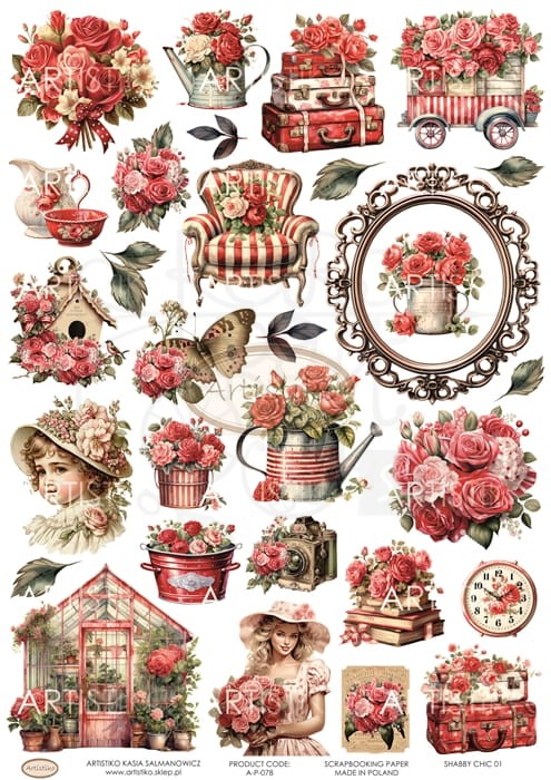 Papier do scrapbookingu A4 dodatki do wycinania Shabby Chic 01 A-P-078 Artistiko
