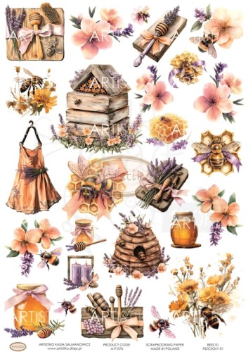Papier do scrapbookingu A4 dodatki do wycinania Pszczoły 01 A-P-076 Artistiko