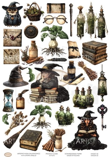 Papier do scrapbookingu A4 dodatki do wycinania Magia 02 A-P-075 Artistiko