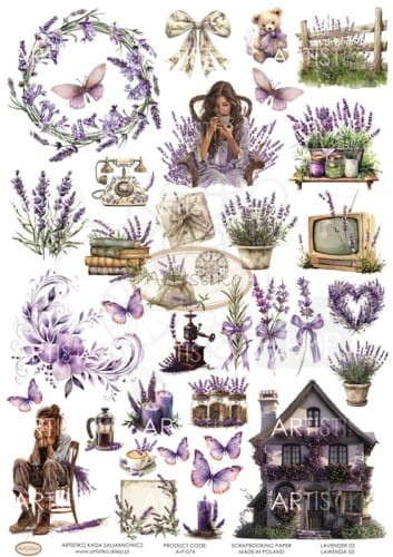 Papier do scrapbookingu A4 dodatki do wycinania Lawenda 03 A-P-074 Artistiko